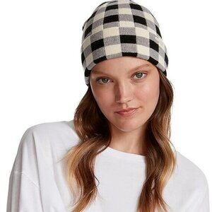 Steve Madden Black And White Skate Check Beanie OS